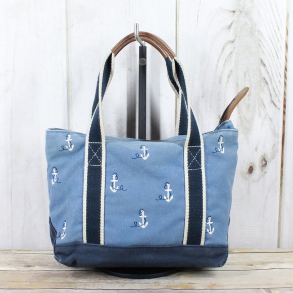 L.L. Bean Handbags - LL BEAN Boat & Tote Leather Canvas Zip Top Handbag